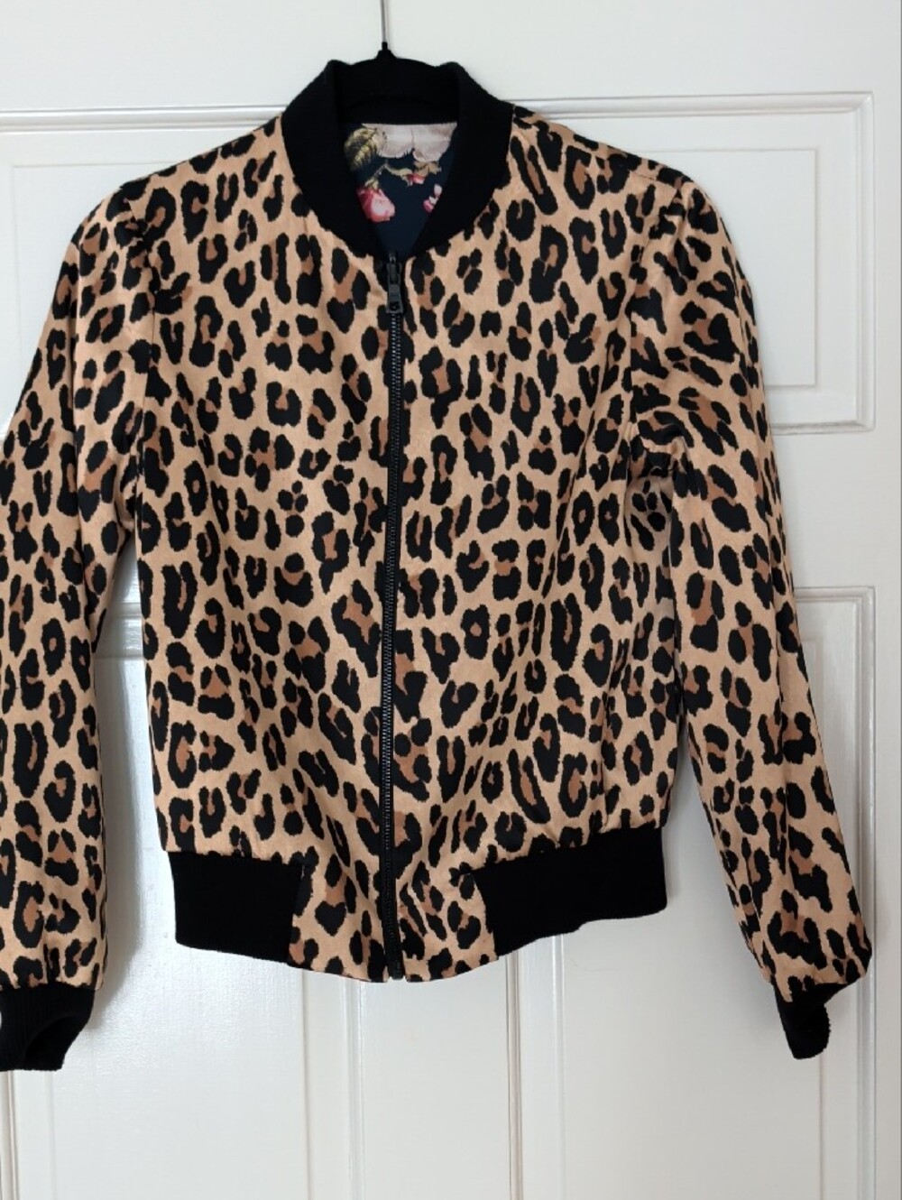 Alice + Olivia Navy Floral Bomber Jacket with Pink and Cream Blossoms - Picture 3 of 5